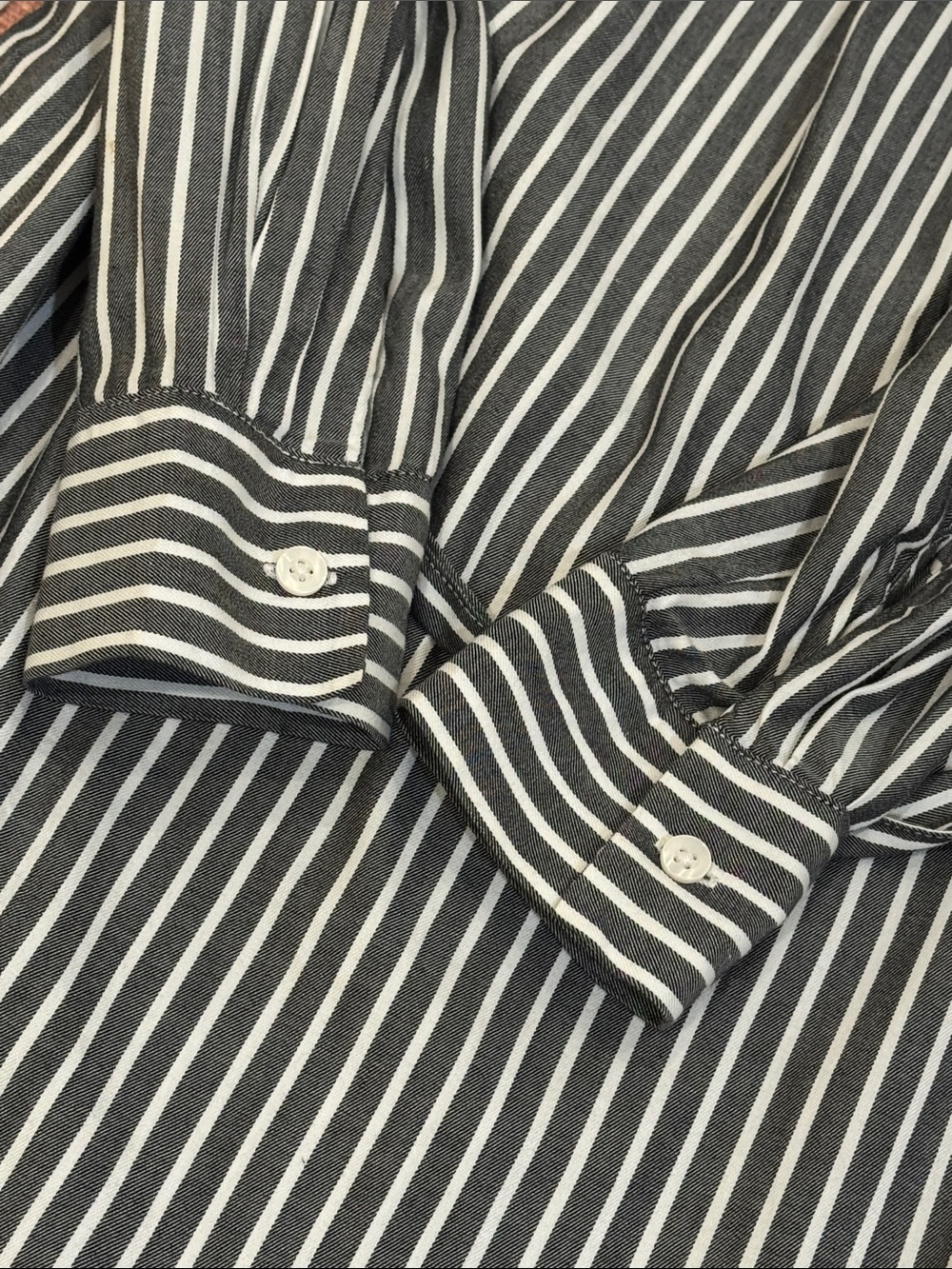 Black White Striped Shirt Dress - midi with fabric belt - Picture 16 of 16